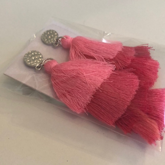 3” tassel pink on pink dangle summer earrings - Picture 8 of 8